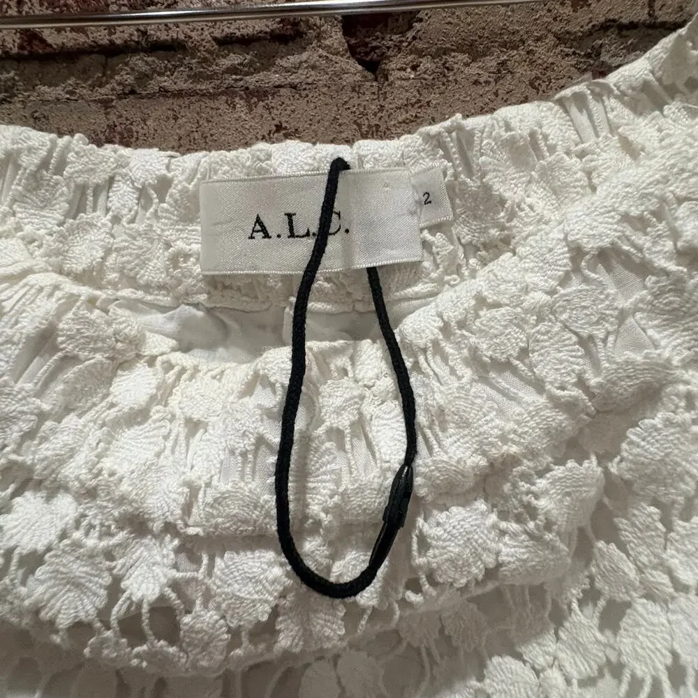A.L.C. Bolen Crochet Lace Off Shoulder White Mini Dress Size 2 - Picture 4 of 6